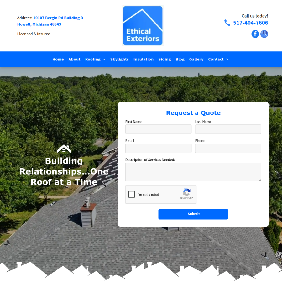 Screenshot of the Ethical Exteriors Inc. website