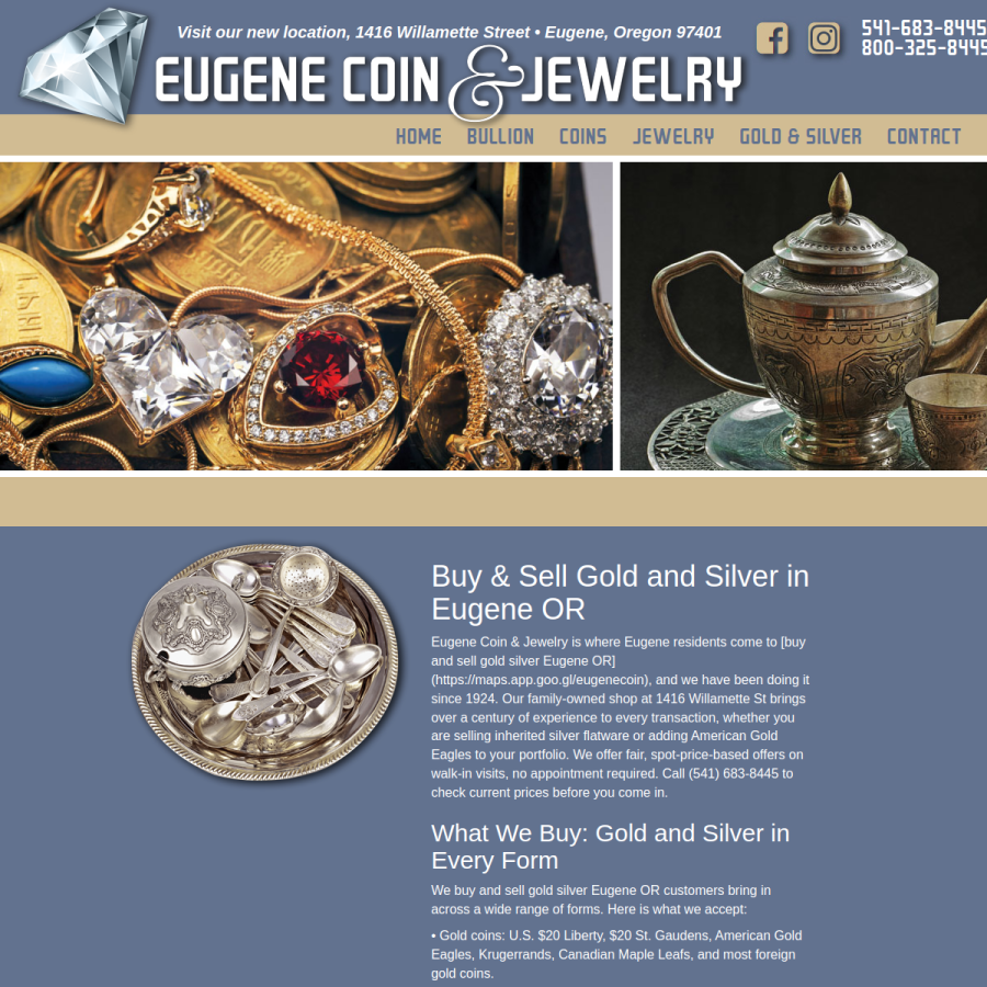Screenshot of the Eugene Coin & Jewelry website