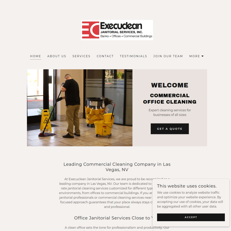 Screenshot of the Execuclean Janitorial Services website