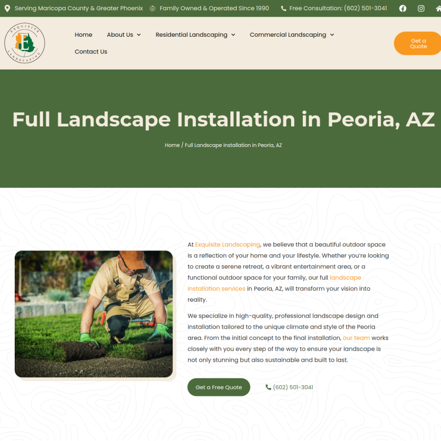 Screenshot of the Exquisite Landscaping website