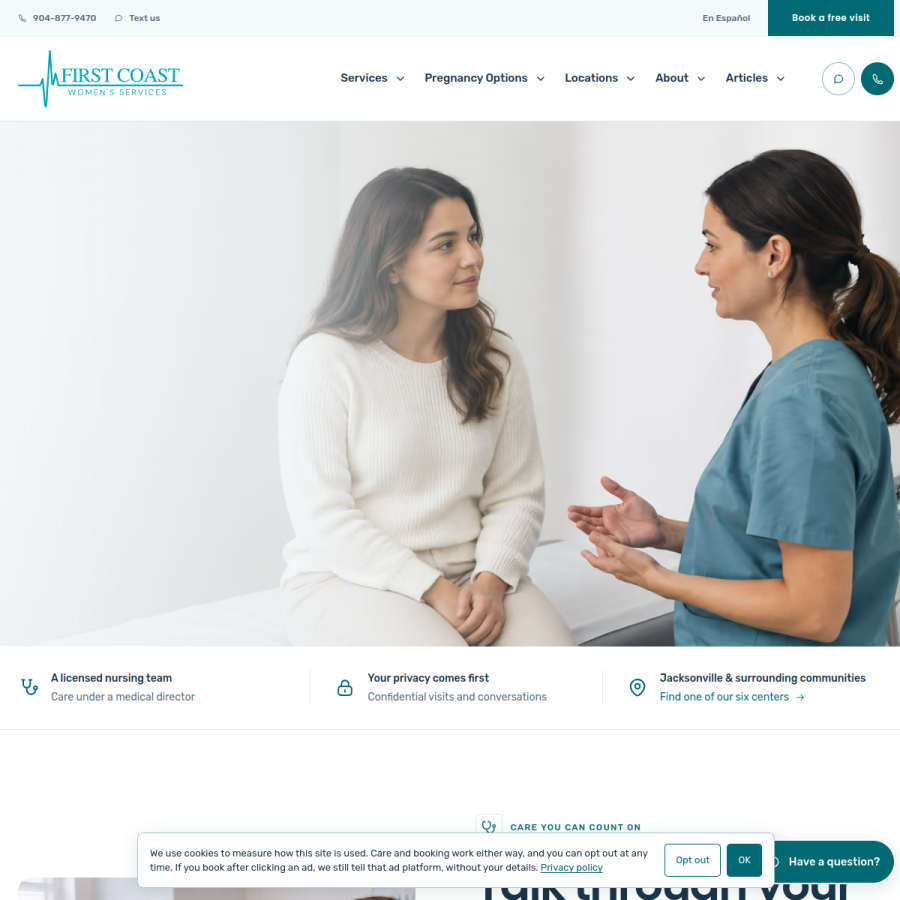 Screenshot of the First Coast Women's Services website
