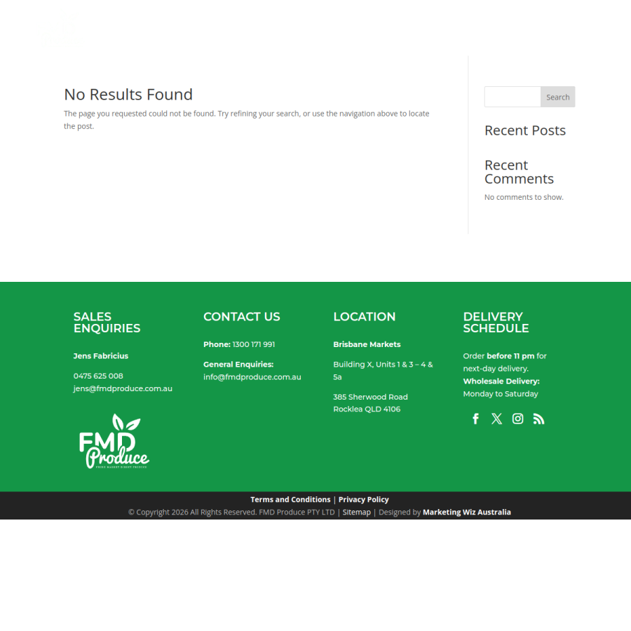 Screenshot of the Fresh Market Direct Produce website