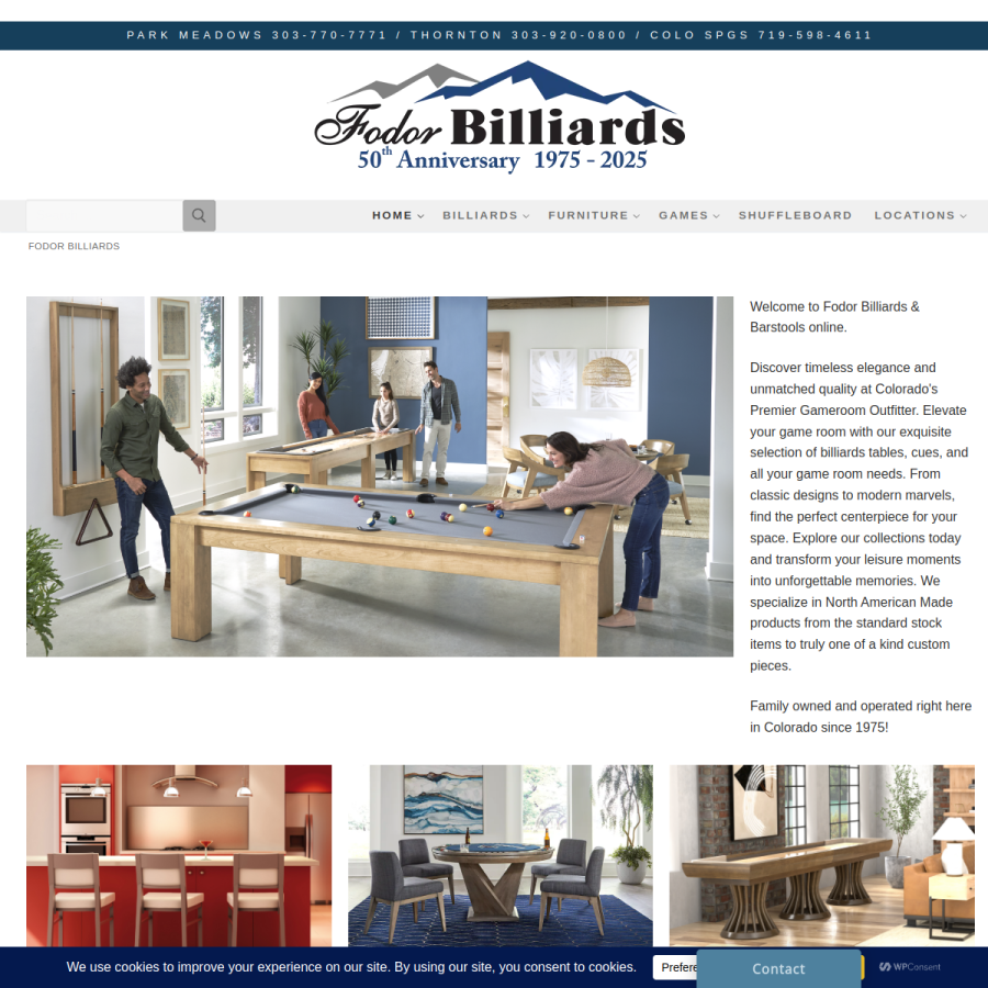 Screenshot of the Fodor Billiard Supply website