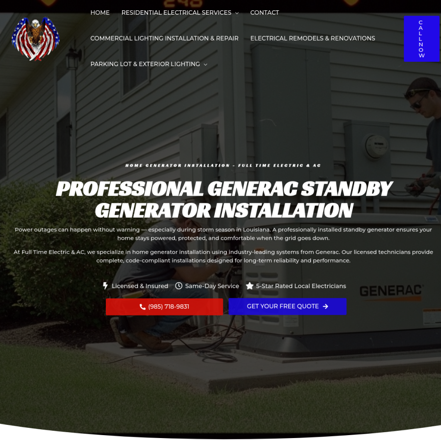 Screenshot of the Full Time Electric & AC website