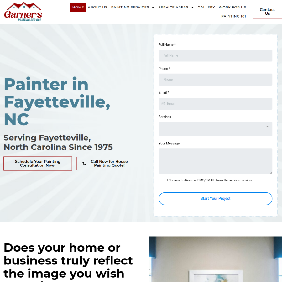 Screenshot of the Garner’s Painting Service website