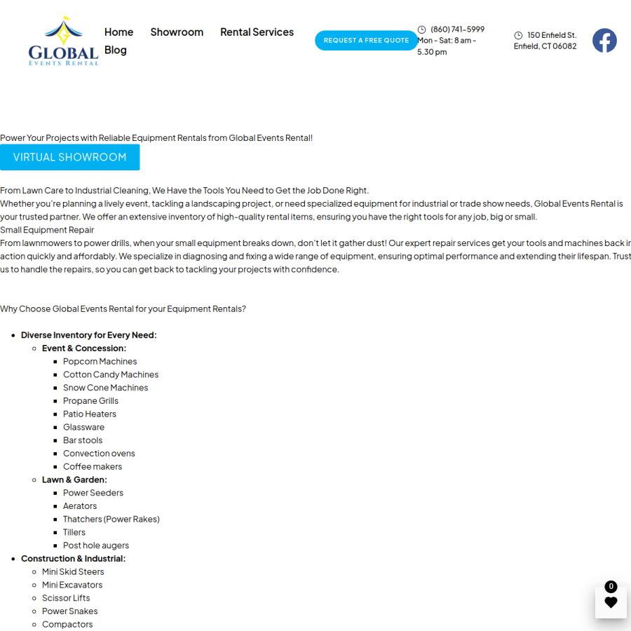 Screenshot of the Global Events Rental LLC website