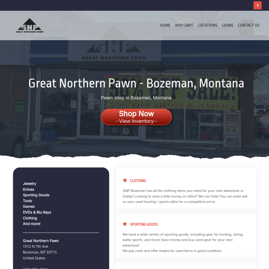 Screenshot of the Great Northern Pawn website