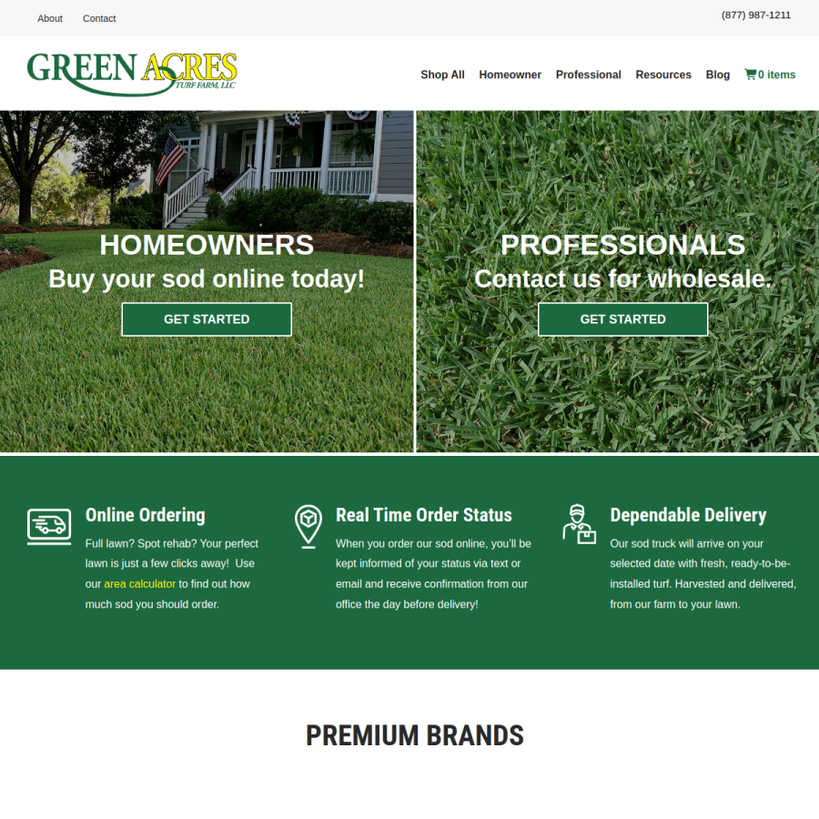 Screenshot of the Green Acres Turf Farms LLC website