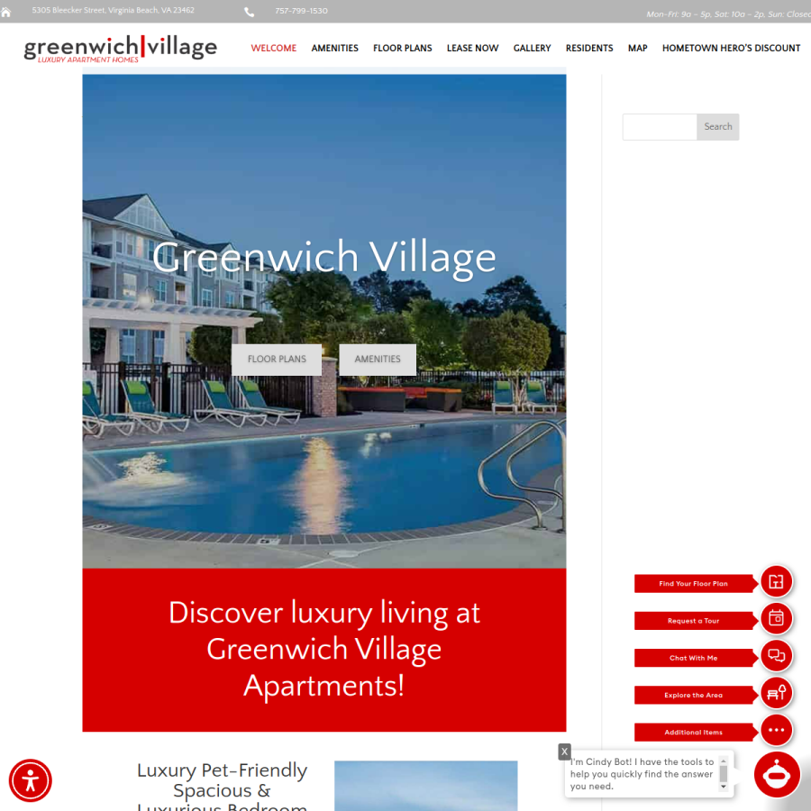Screenshot of the Greenwich Village Apartments website