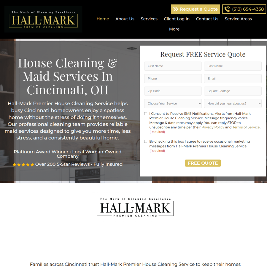 Screenshot of the Hall-Mark Premier House Cleaning Service website