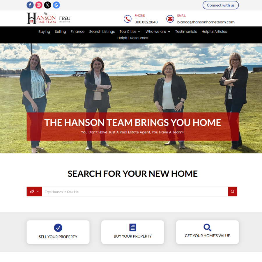 Screenshot of the Hanson Home Team website