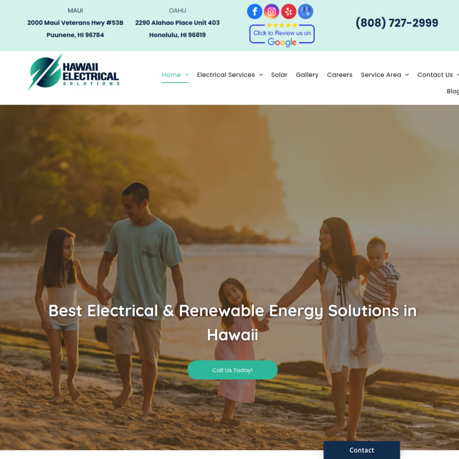 Screenshot of the Hawaii Electrical Solutions LLC website