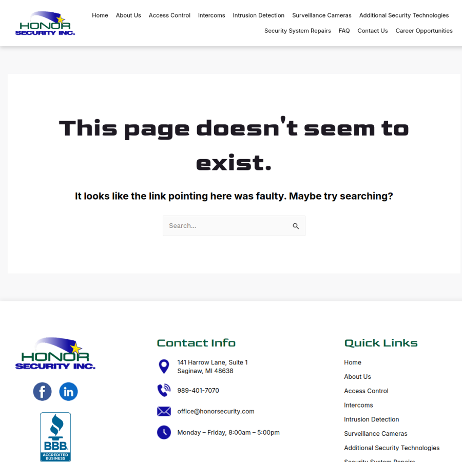 Screenshot of the Honor Security, Inc. website
