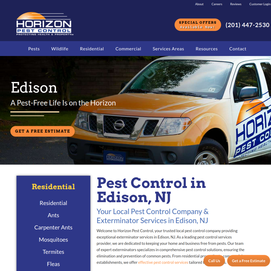 Screenshot of the Horizon Pest Control website