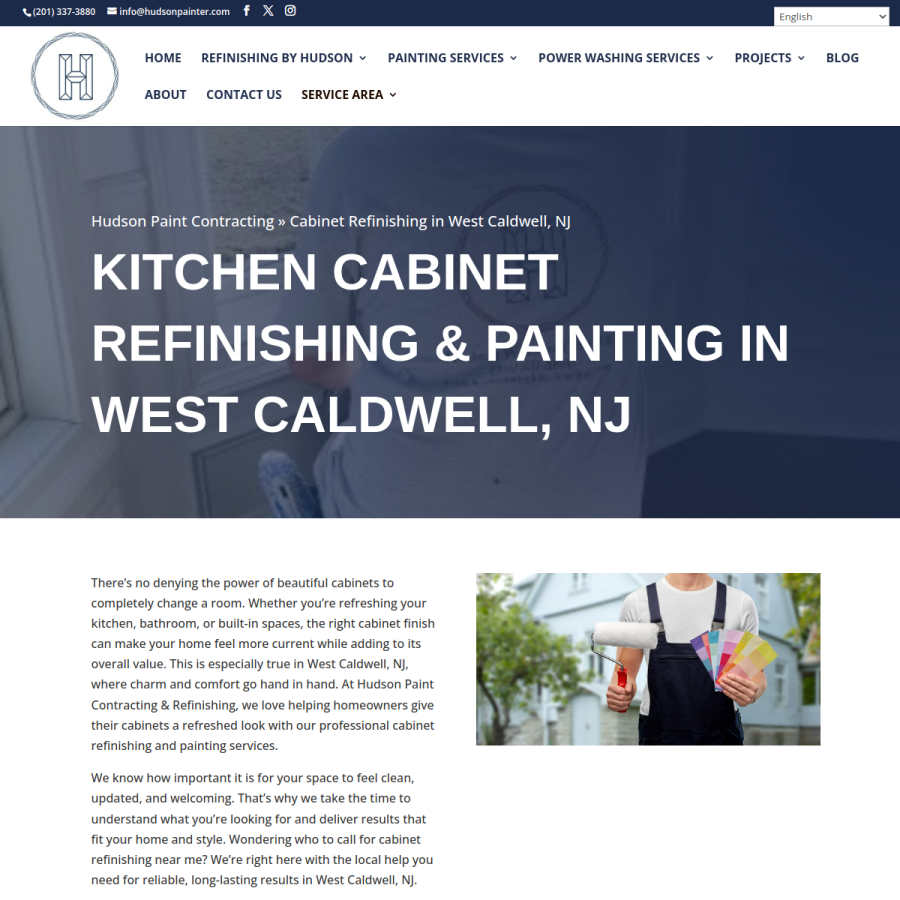 Screenshot of the Hudson Paint Contracting & Refinishing BY Hudson website