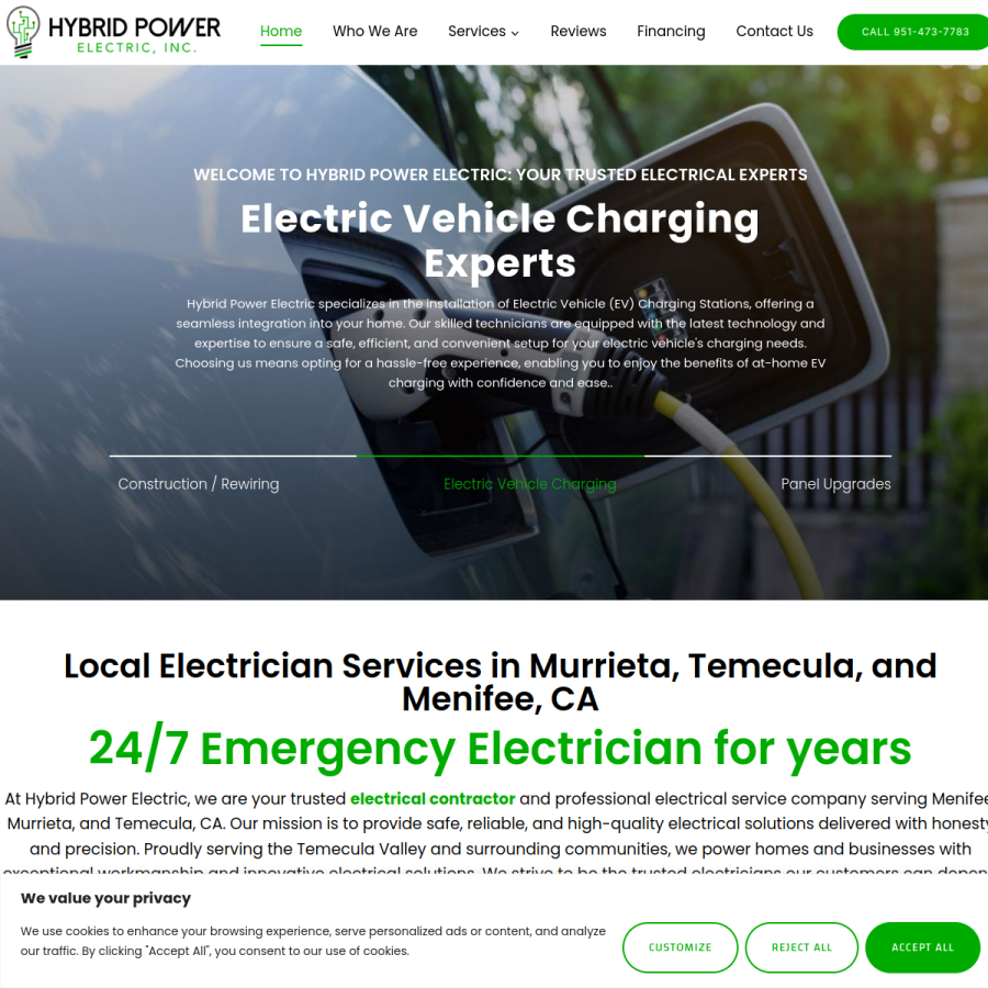 Screenshot of the Hybrid Power Electric website