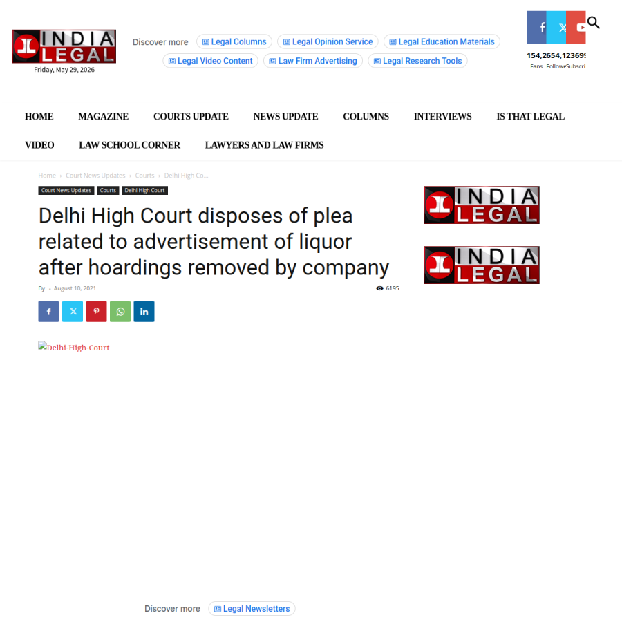 Delhi HC disposes of plea on liquor hoardings after company removes them