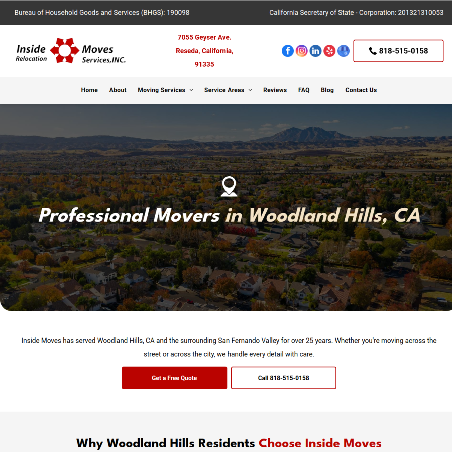Screenshot of the Inside Moves Relocation Services, Inc website