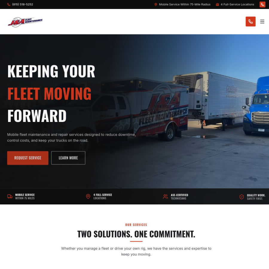 Screenshot of the J&A Fleet Maintenance Inc website