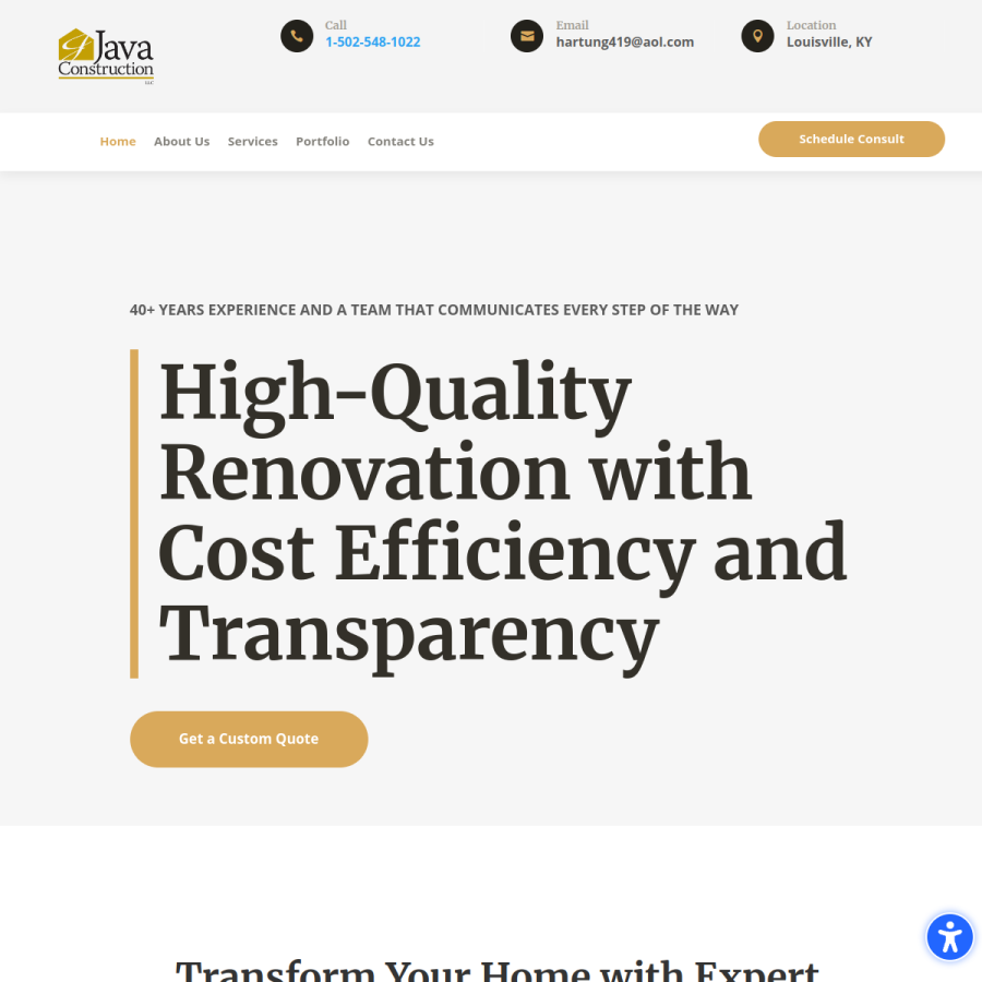 Screenshot of the Java Construction LLC website