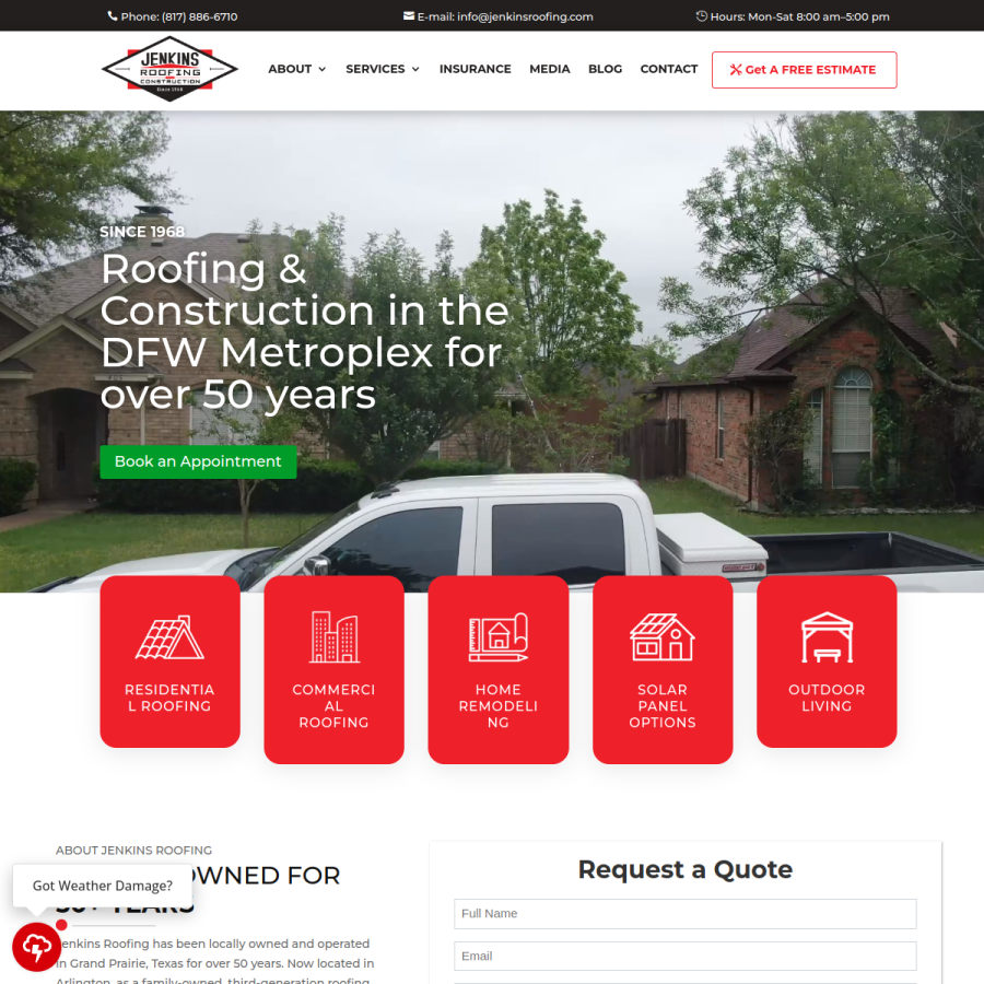 Screenshot of the Jenkins Roofing and Construction website
