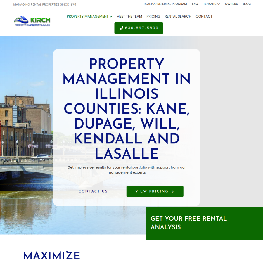 Screenshot of the Kirch Property Management & Sales website