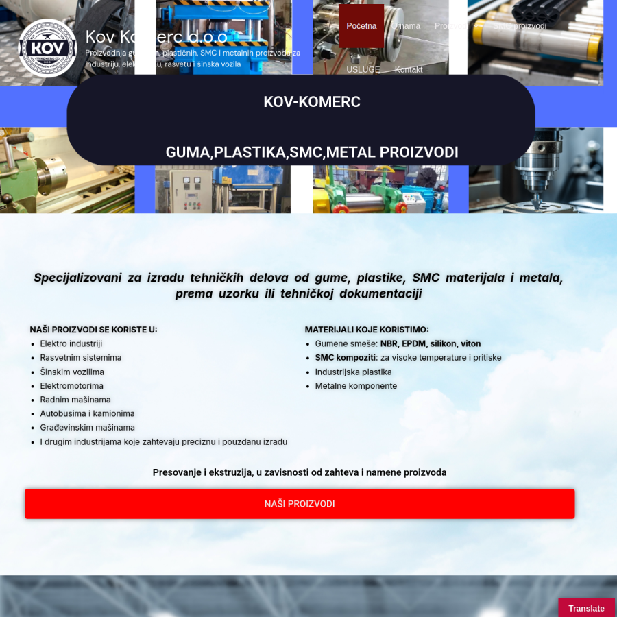 Kov-Komerc website design by ForgeLab