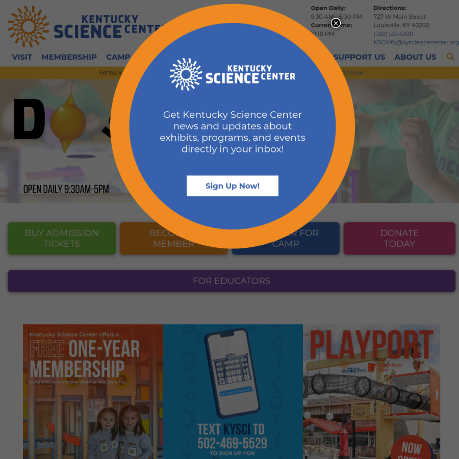 Screenshot of the Kentucky Science Center website