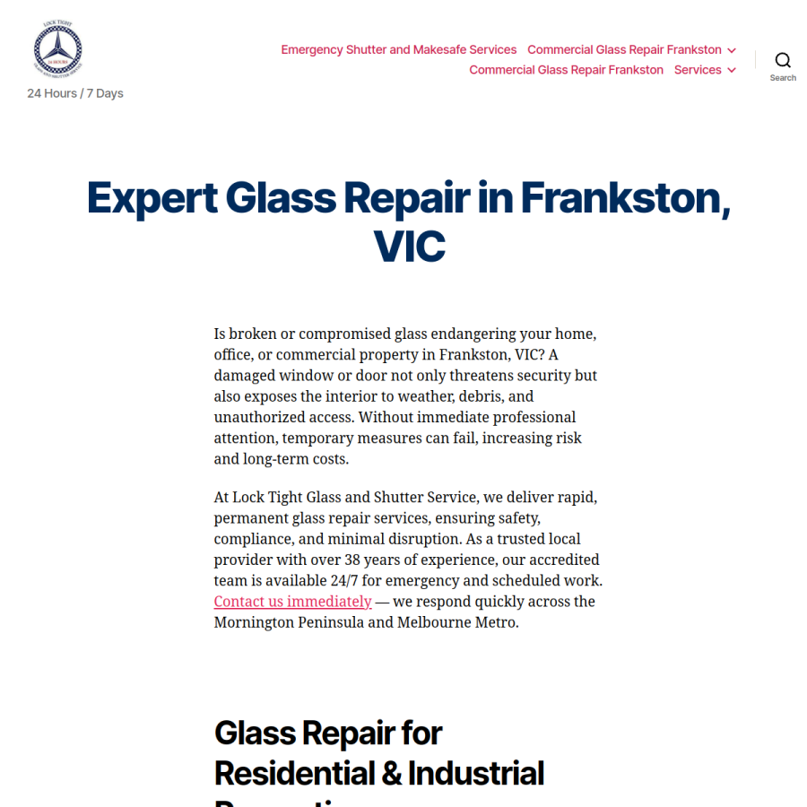 Screenshot of the Lock Tight Glass & Shutter Service Pty Ltd website