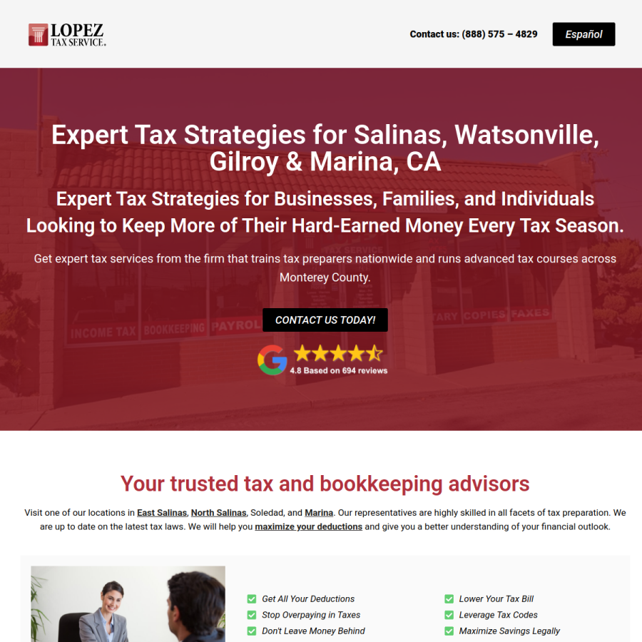 Screenshot of the Lopez Tax Services-Corporate website