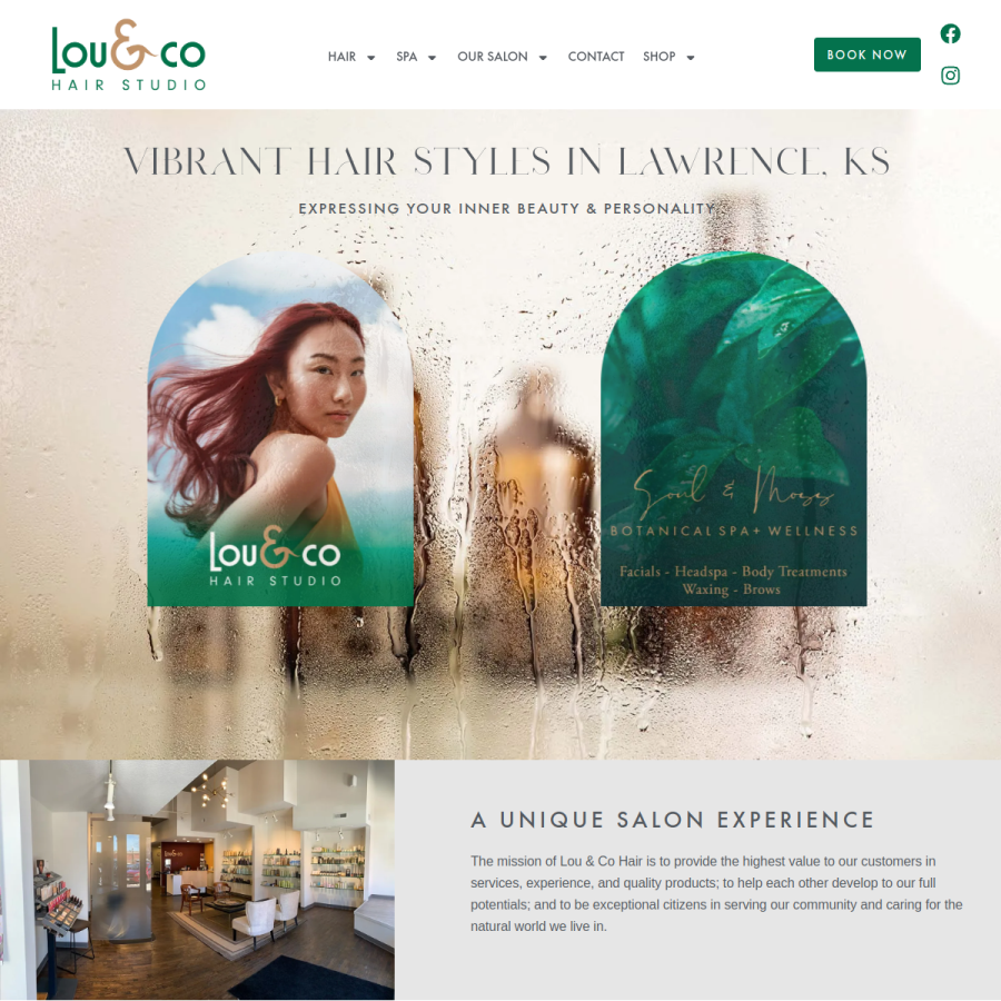 Screenshot of the Lou & Co Hair Studio Downtown website