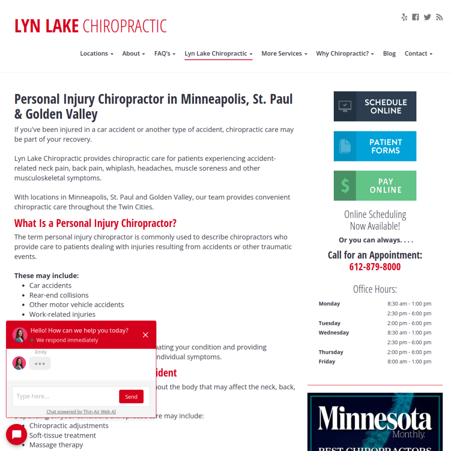 Screenshot of the Lyn Lake Chiropractic website