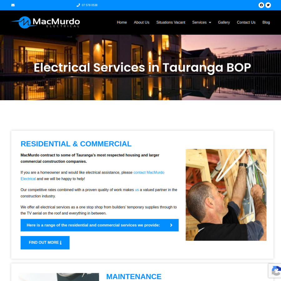 Screenshot of the MacMurdo Electrical website