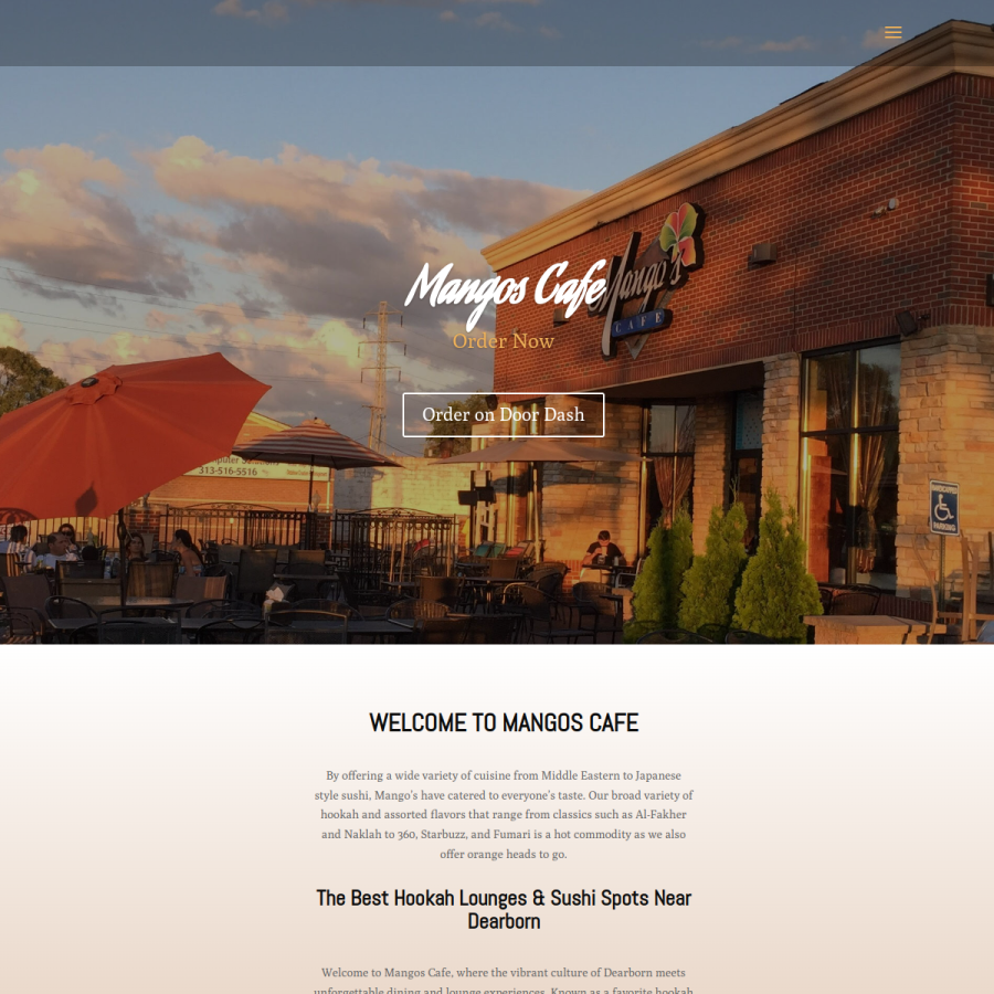 Screenshot of the Mangos Cafe on the Hill website