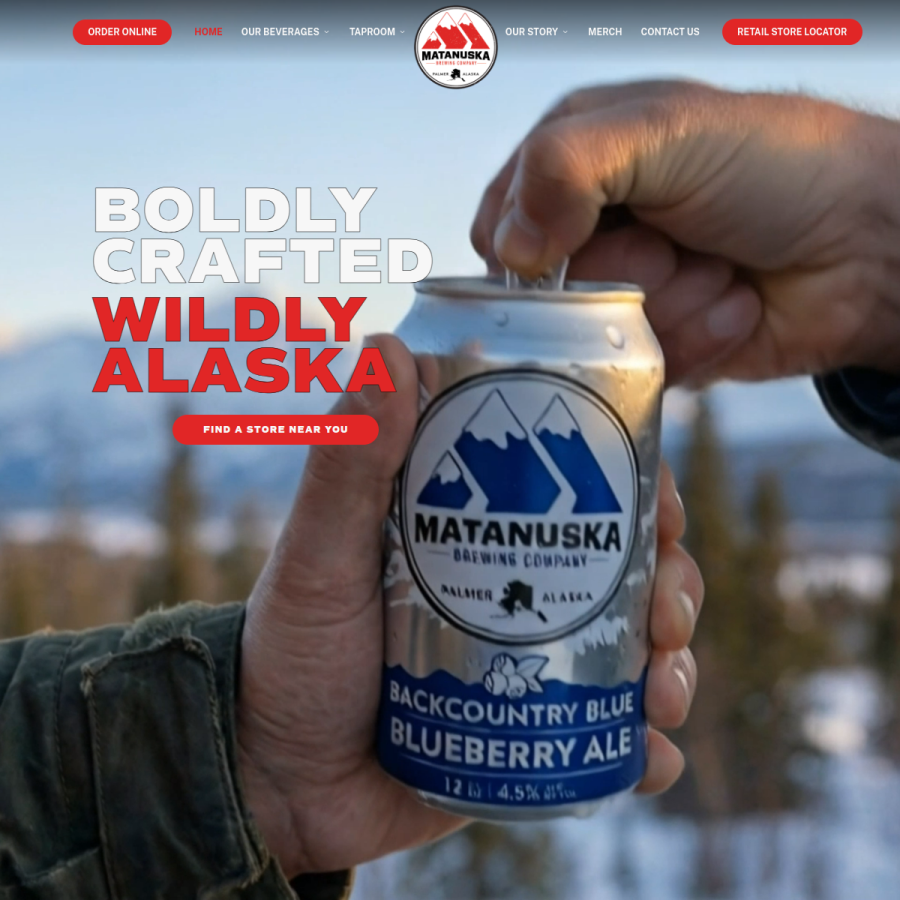 Screenshot of the Matanuska Brewery and Tap Room, Palmer website