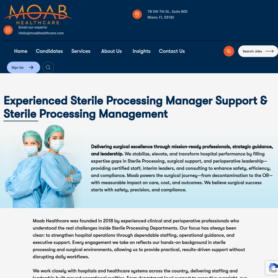 Screenshot of the Moab Healthcare website