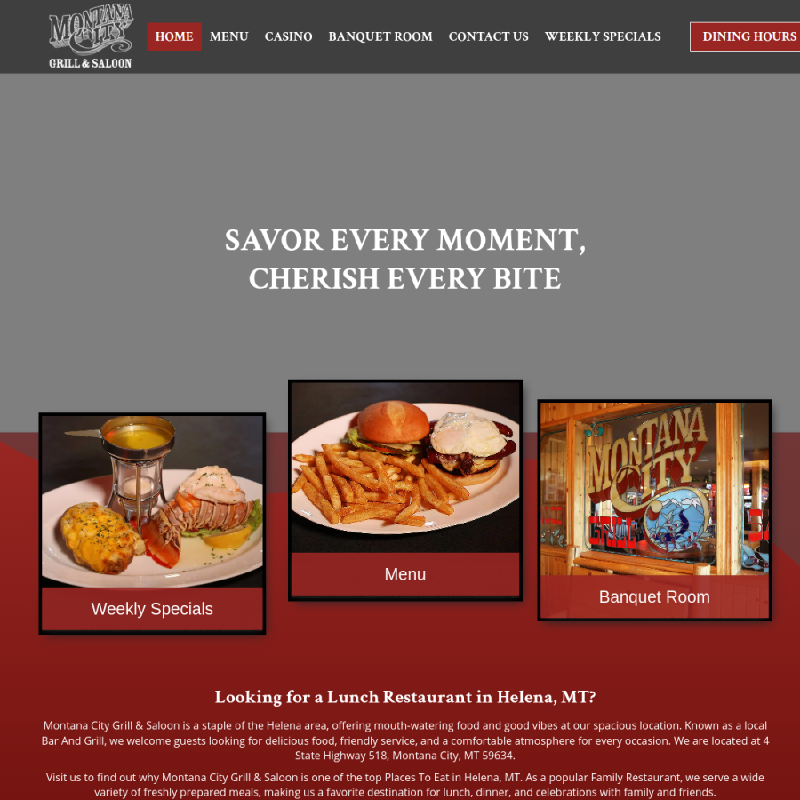 Screenshot of the Montana City Grill & Saloon website