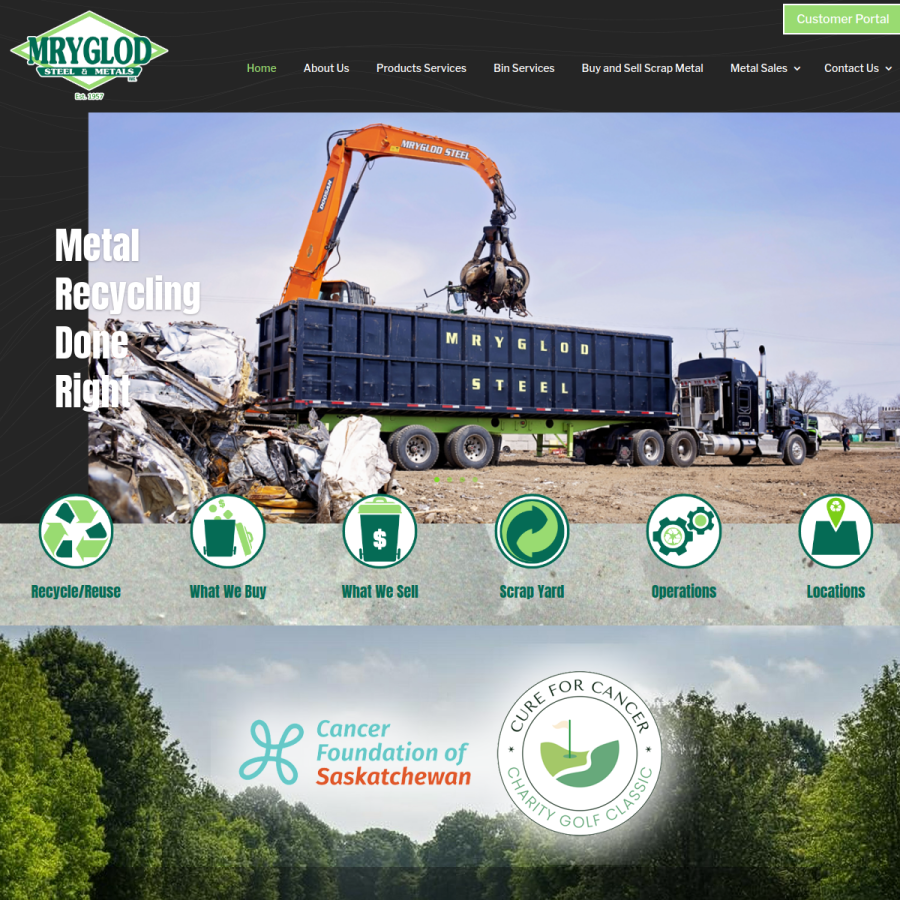 Screenshot of the Mryglod Steel & Metals Inc. website