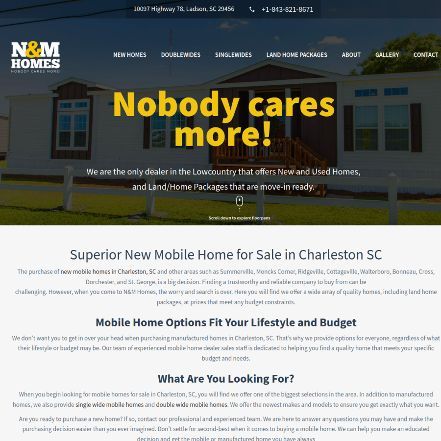 Screenshot of the N and M Homes website
