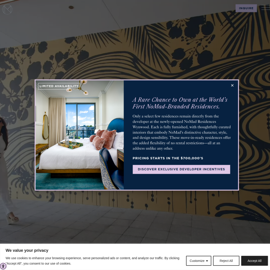 Screenshot of the NoMad Residences Wynwood website