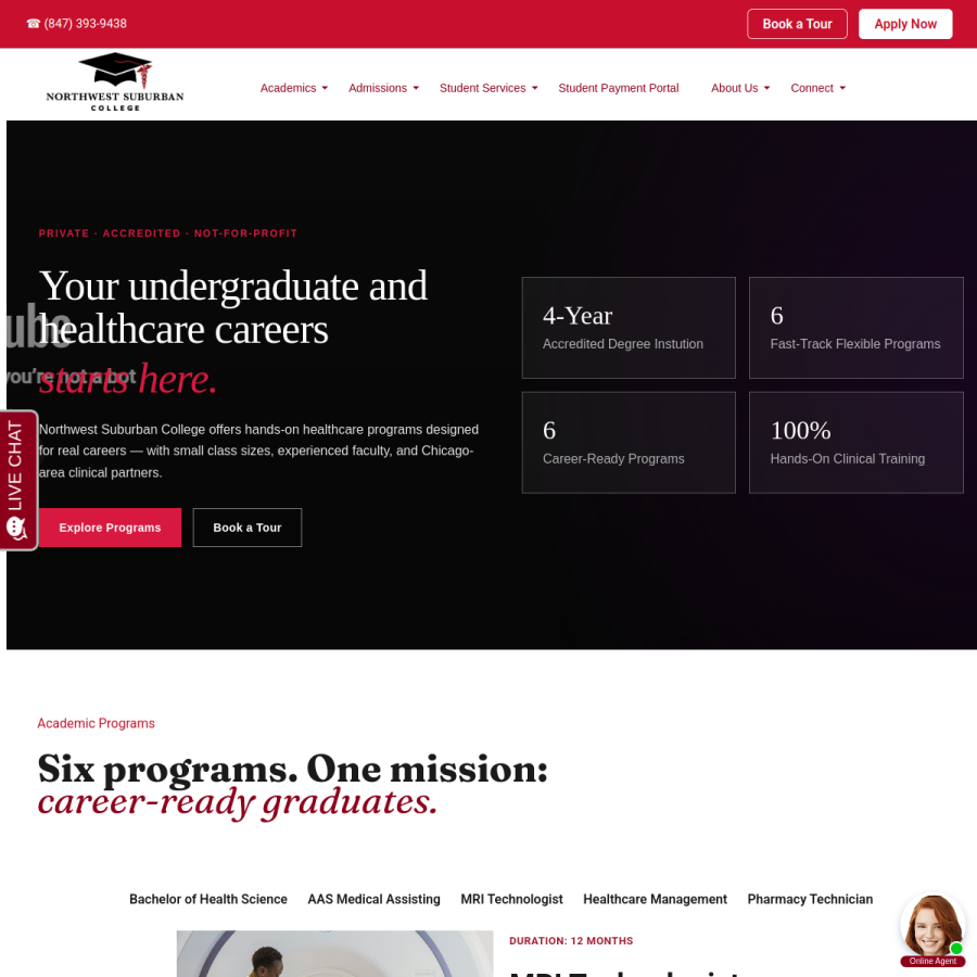 Screenshot of the Northwest Suburban College website