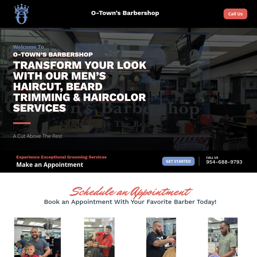 Screenshot of the O-Town's Barbershop website
