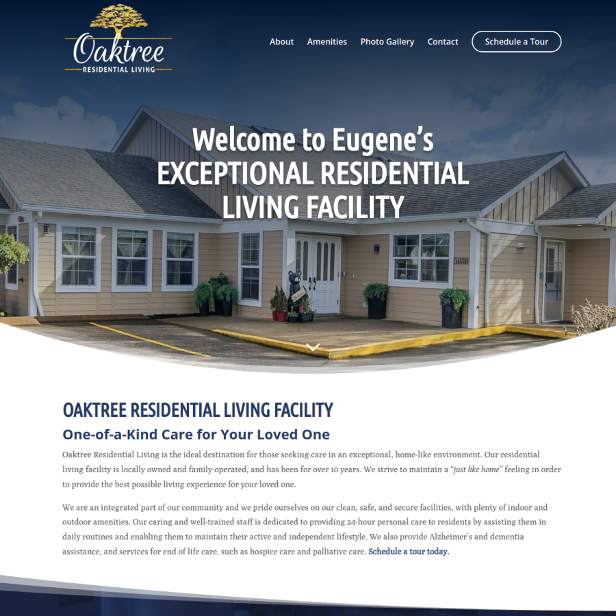 Screenshot of the Oaktree Residential Living website