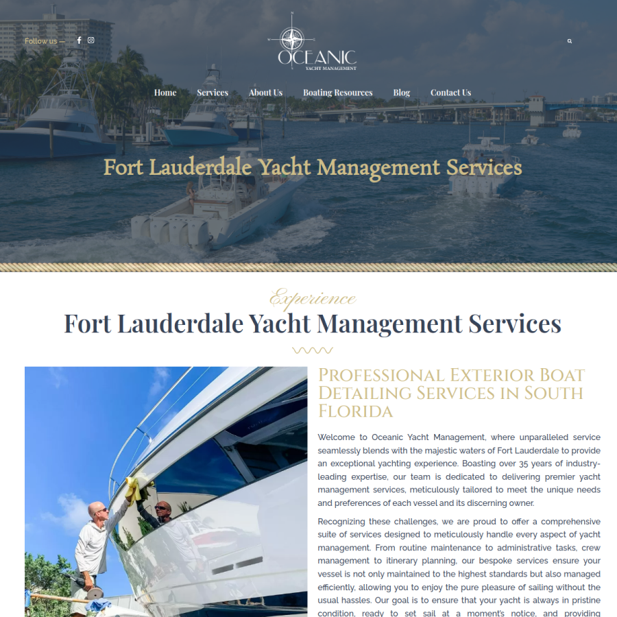 Screenshot of the Oceanic Yacht Management website