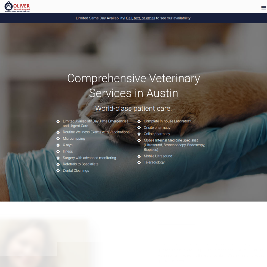 Screenshot of the Oliver Animal Hospital website
