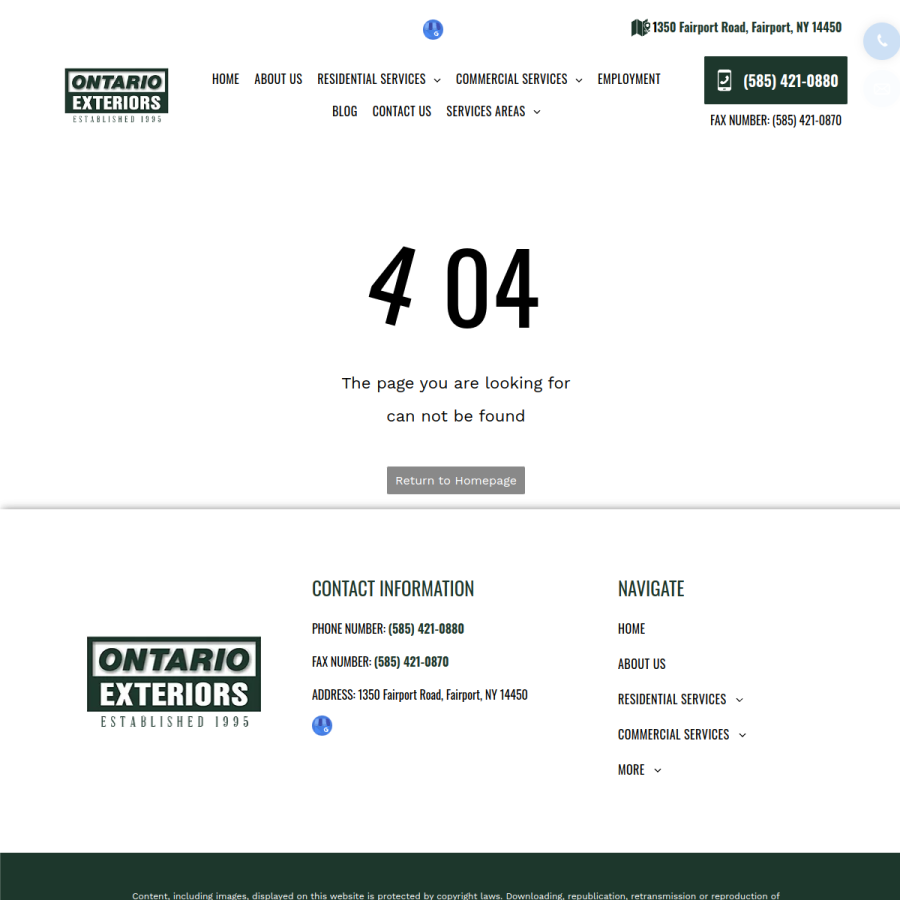 Screenshot of the Ontario Exteriors website