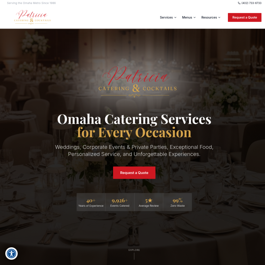 Screenshot of the Patricia Catering & Cocktails website
