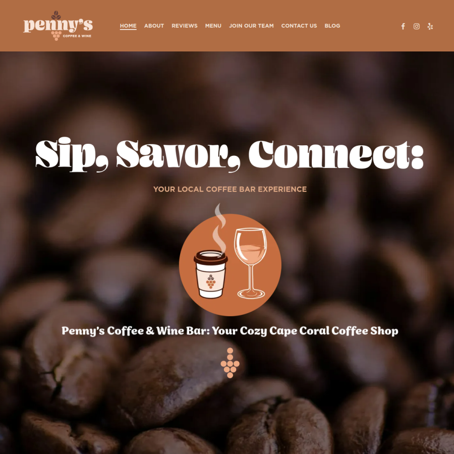 Screenshot of the Penny's Coffee Bar website