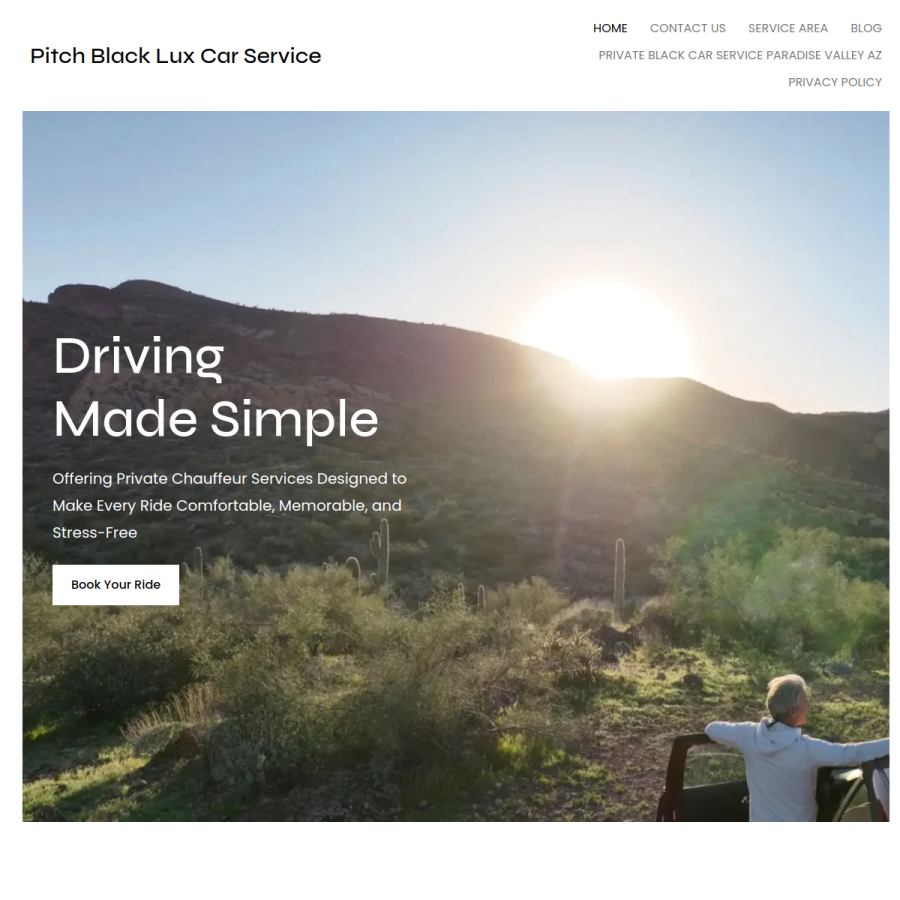 Screenshot of the Pitch Black Lux Car Service website