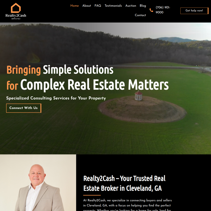 Screenshot of the Realty2cash website